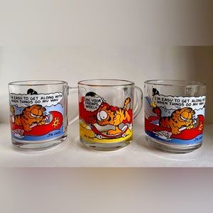 VTG Set 3  Garfield and Odie McDonald's Glass Mug Jim Davis 1978